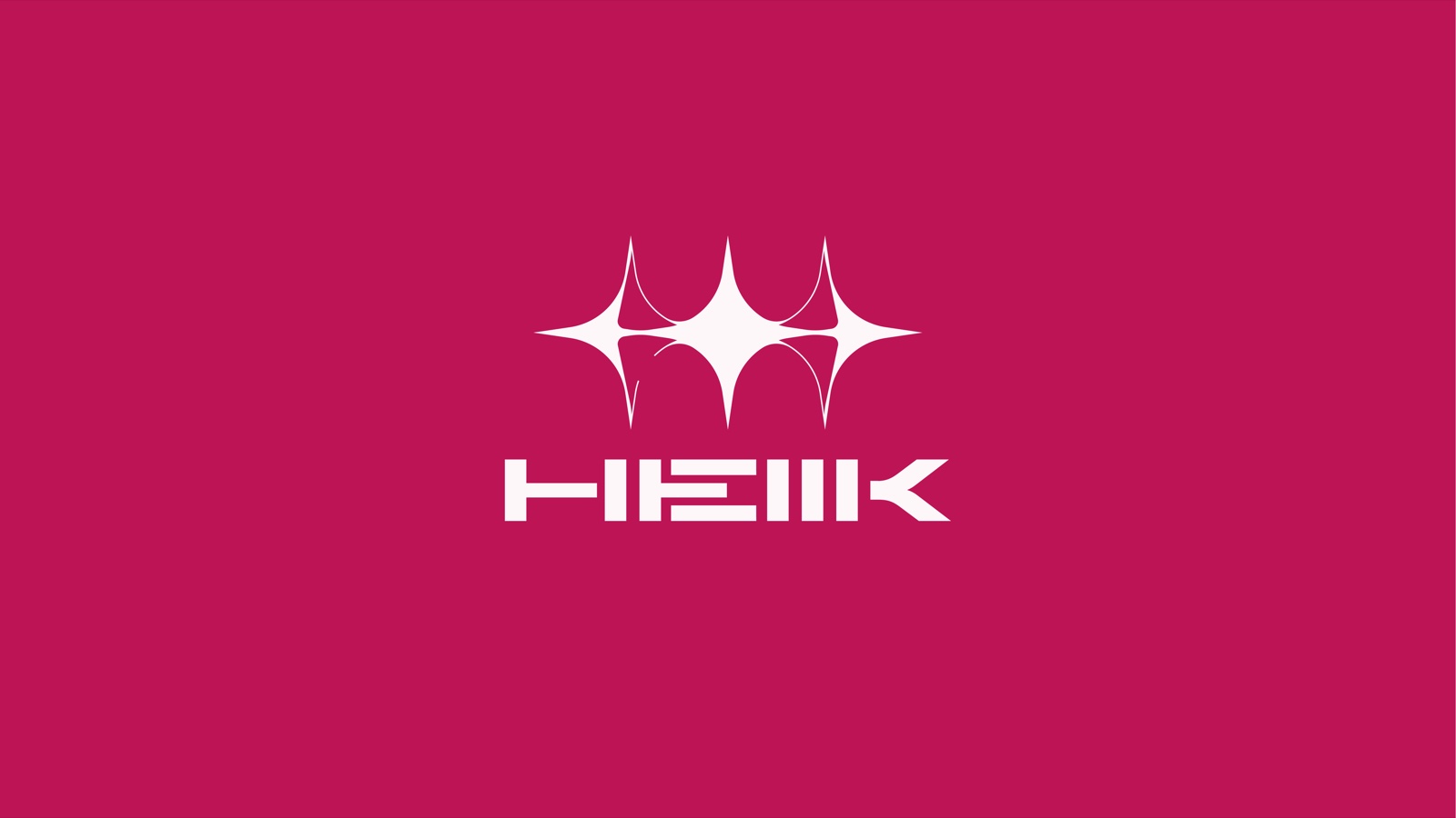HellK primary lockup — three fused four-pointed stars above a technical wordmark, white on hellfire magenta