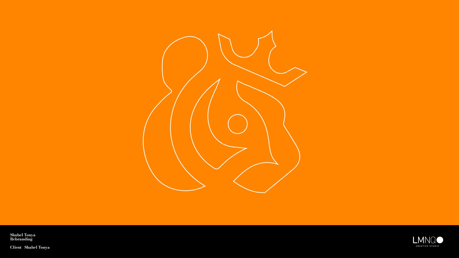 Shabel Tonya monogram in white outline on the signature orange — a crowned great cat drawn in a single line weight